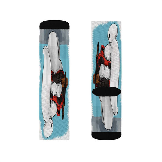 Deadpool Hug Baymax Custom Socks Sublimation White Polyester Unisex Regular Fit