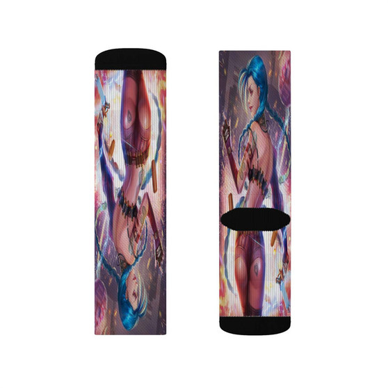 Jinx League of Legends Custom Socks Sublimation White Polyester Unisex Regular Fit