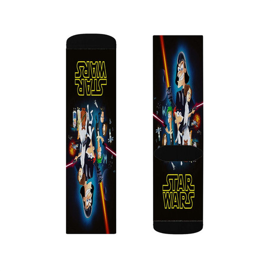 This Phineas and Ferb Star Wars Custom Socks Sublimation White Polyester Unisex Regular Fit