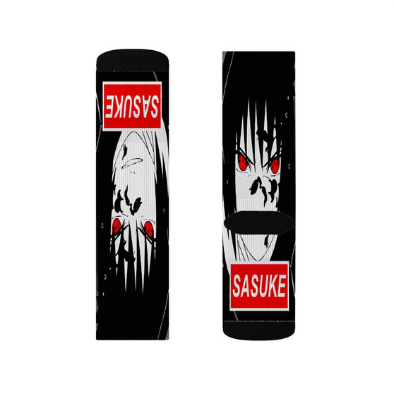 Uchiha Sasuke Face Naruto Shippuden Custom Socks Sublimation White Polyester Unisex Regular Fit