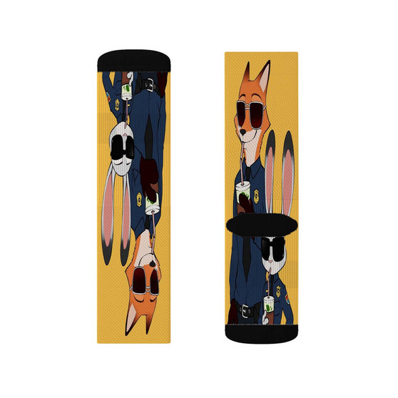 Zootopia Nick and Judy Police Custom Socks Sublimation White Polyester Unisex Regular Fit