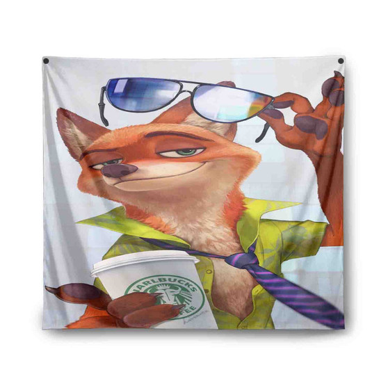 Nick Wilde Zootopia Starbucks Coffee Custom Tapestry Polyester Indoor Wall Home Decor