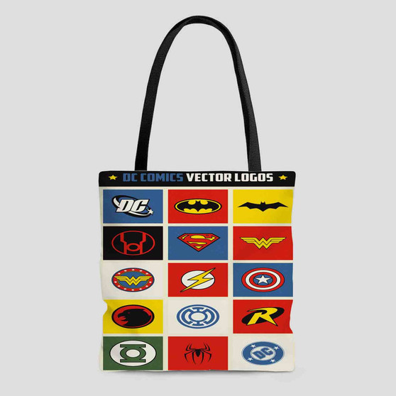 DC Comics Superheroes Logos Custom Tote Bag AOP With Cotton Handle