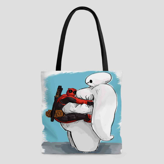 Deadpool Hug Baymax Custom Tote Bag AOP With Cotton Handle