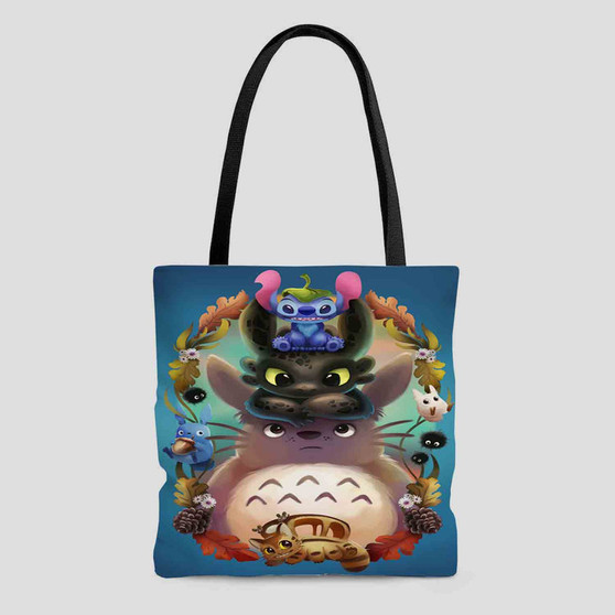 Disney Stitch Toothless Totoro Studio Ghibli Custom Tote Bag AOP With Cotton Handle