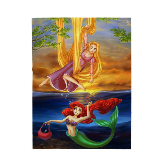 Tangled Rapunzel and Ariel Mermaid Disney Custom Velveteen Plush Polyester Blanket Bedroom Family