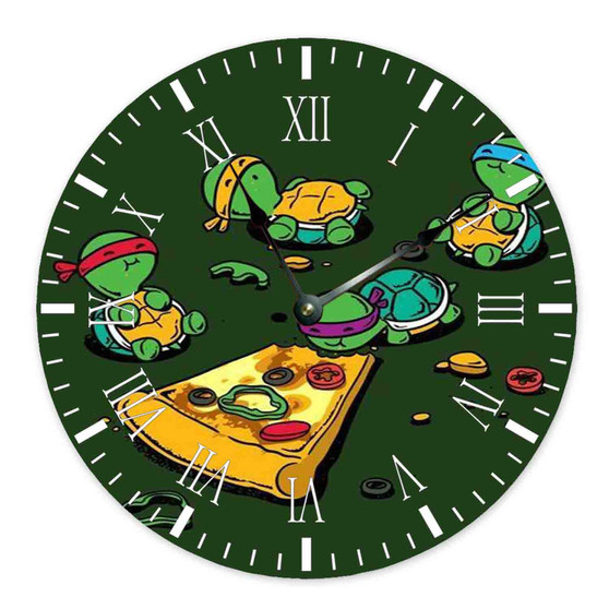 Teenage Mutant Ninja Turtles Pizza Time Custom Wall Clock Round Non-ticking Wooden