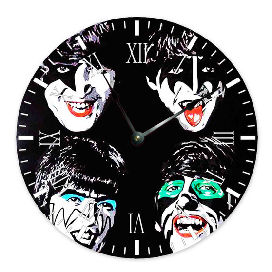 The Beatles Kiss Band Face Custom Wall Clock Round Non-ticking Wooden