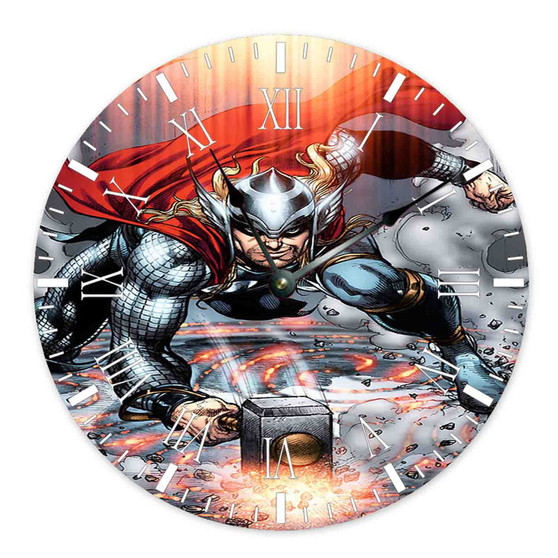 Thor Mjolnir Comic Custom Wall Clock Round Non-ticking Wooden