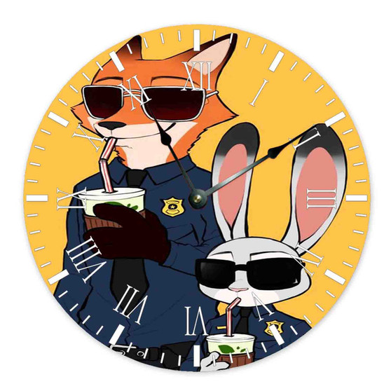 Zootopia Nick and Judy Police Custom Wall Clock Round Non-ticking Wooden