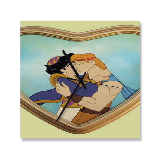 Aladdin and Hercules Love Kiss Custom Wall Clock Square Wooden Silent Scaleless Black Pointers