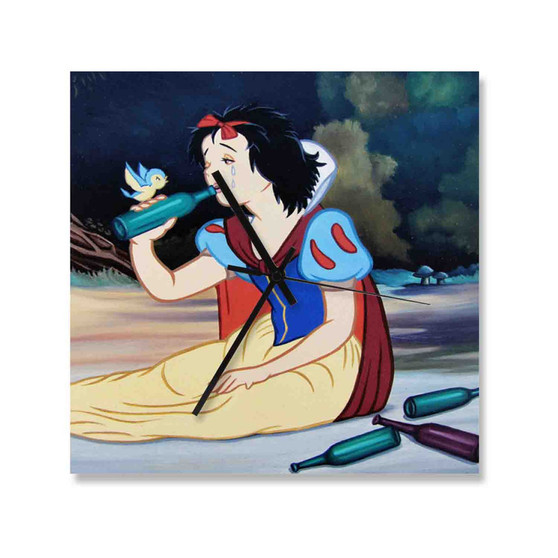 Disney Snow White Drunk Custom Wall Clock Square Wooden Silent Scaleless Black Pointers