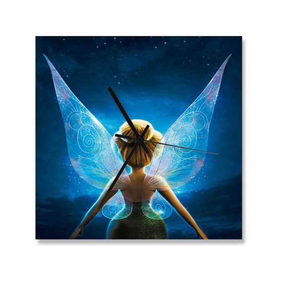 Disney Tinkerbell Custom Wall Clock Square Wooden Silent Scaleless Black Pointers