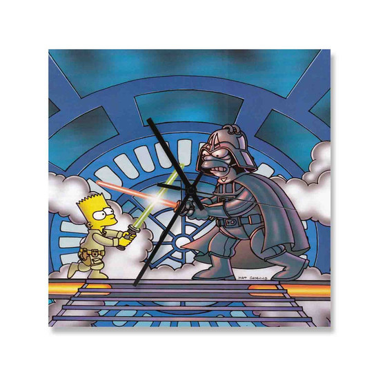 Homer as Darth Vader vs Bart Custom Wall Clock Square Wooden Silent Scaleless Black Pointers