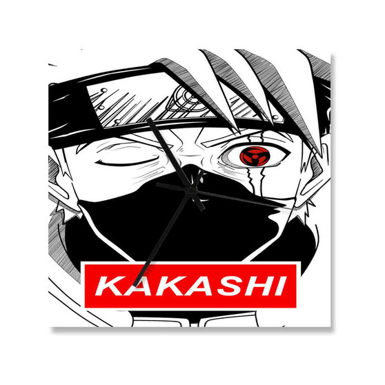 Kakashi Hatake Face Naruto Shippuden Custom Wall Clock Square Wooden Silent Scaleless Black Pointers