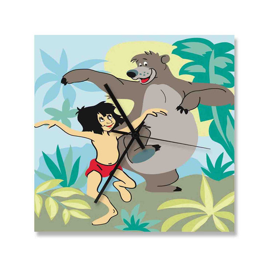 Mowgli and Baloo The Jungle Book Custom Wall Clock Square Wooden Silent Scaleless Black Pointers