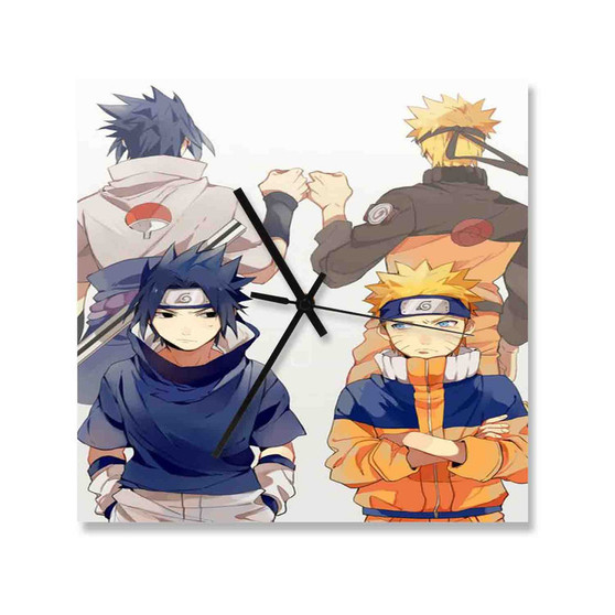Naruto Shippude Sasuke and Uzumaki Custom Wall Clock Square Wooden Silent Scaleless Black Pointers