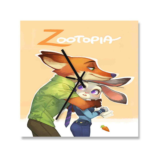 Nick and Judy Zootopia Custom Wall Clock Square Wooden Silent Scaleless Black Pointers