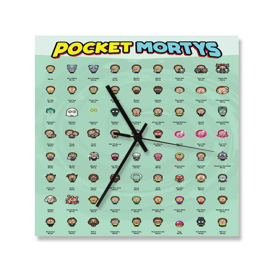 Pocket Mortys Rick and Morty Custom Wall Clock Square Wooden Silent Scaleless Black Pointers