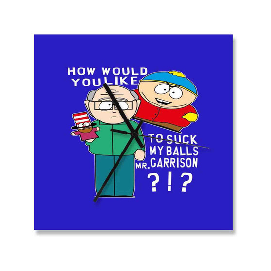 South Park Suck Balls Custom Wall Clock Square Wooden Silent Scaleless Black Pointers