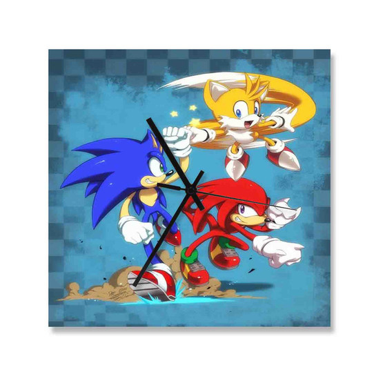 Team Sonic The Hedgehog Custom Wall Clock Square Wooden Silent Scaleless Black Pointers