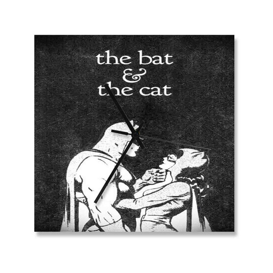 The Bat and The Cat Custom Wall Clock Square Wooden Silent Scaleless Black Pointers