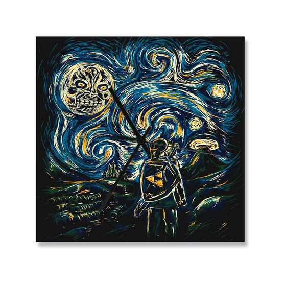 The Legend of Zelda Starry Night Custom Wall Clock Square Wooden Silent Scaleless Black Pointers