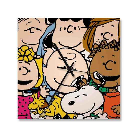 The Peanuts Gang Custom Wall Clock Square Wooden Silent Scaleless Black Pointers
