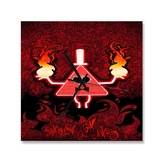 The Secrets of Gravity Falls Bill Cipher Custom Wall Clock Square Wooden Silent Scaleless Black Pointers