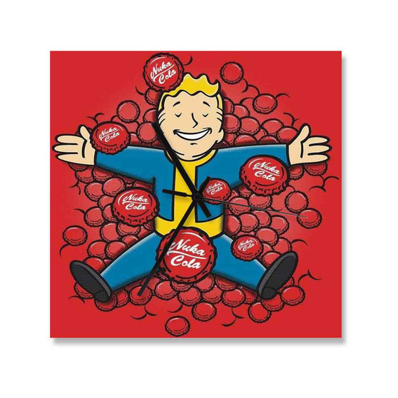 Vault Boy Nuka Cola Custom Wall Clock Square Wooden Silent Scaleless Black Pointers