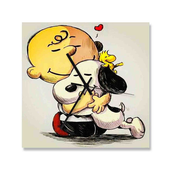 Woodstock Snoopy Charlie Brown The Peanuts Custom Wall Clock Square Wooden Silent Scaleless Black Pointers
