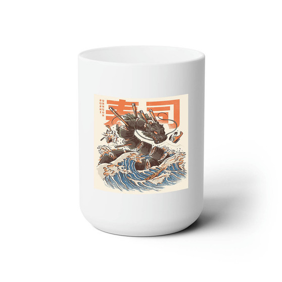 Great Sushi Dragon White Ceramic Mug 15oz With BPA Free