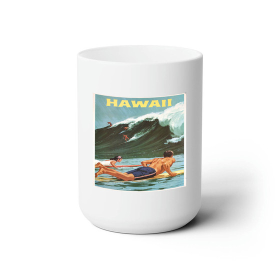 Hawaii Surf Vintage White Ceramic Mug 15oz With BPA Free