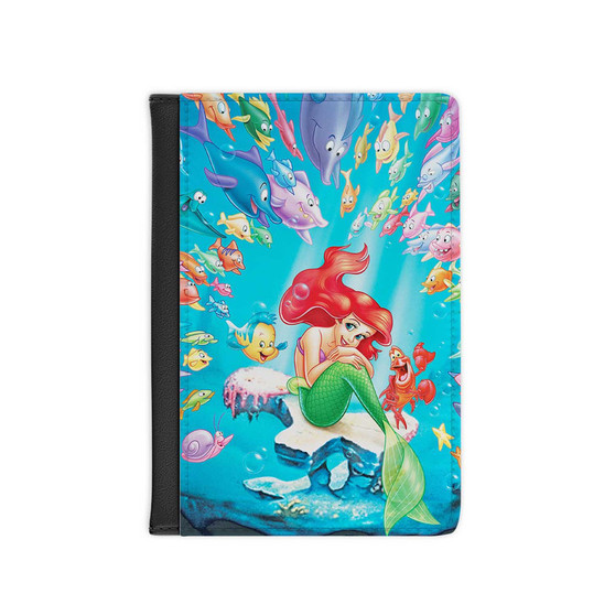 Disney Ariel The Little Mermaid With Little Fish Custom PU Faux Leather Passport Cover Wallet Black Holders Luggage Travel