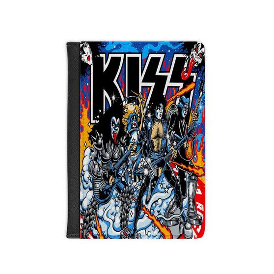 Kiss Band PU Faux Black Leather Passport Cover Wallet Holders Luggage Travel