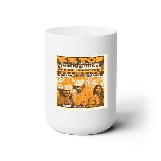 Zz Top Houston White Ceramic Mug 15oz With BPA Free