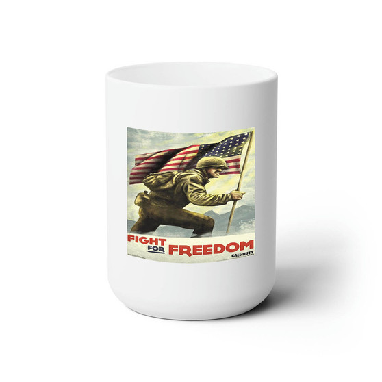 Fight For Freedom Call Of Duty WWII White Ceramic Mug 15oz Sublimation With BPA Free