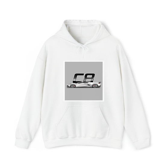 Corvette C8 White Cotton Polyester Unisex Heavy Blend Hooded Sweatshirt Hoodie