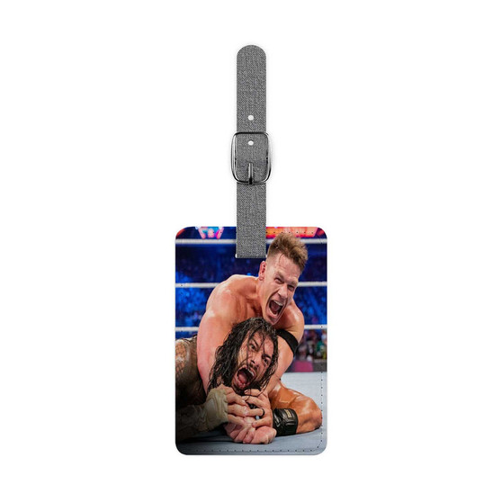 John Cena and Roman Reigns WWE Smack Down Saffiano Polyester Rectangle White Luggage Tag