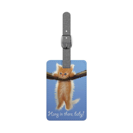 Hang In There Cat Kitten Saffiano Polyester Rectangle White Luggage Tag
