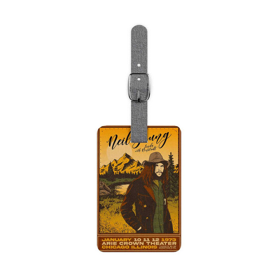 Neil Young Chicago 1973 Saffiano Polyester Rectangle White Luggage Tag