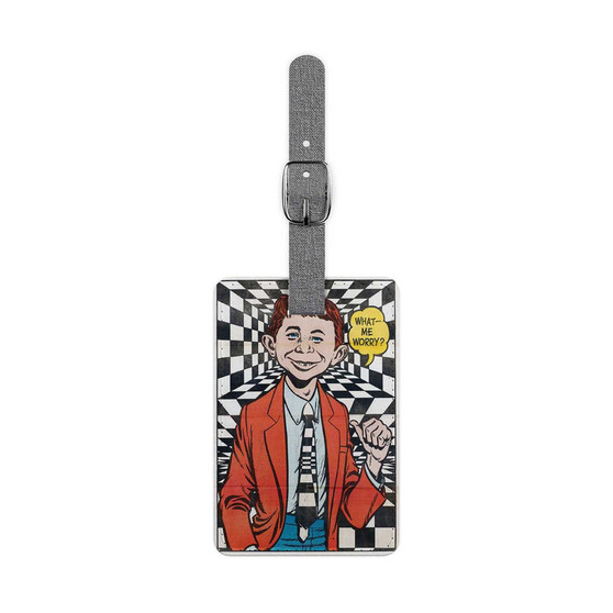 Alfred E Neuman What We Worry Saffiano Polyester Rectangle White Luggage Tag