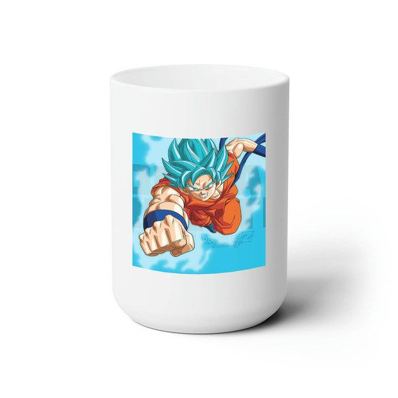 Goku Super Saiyan Blue Dragon Ball Super Newest White Ceramic Mug 15oz Sublimation With BPA Free