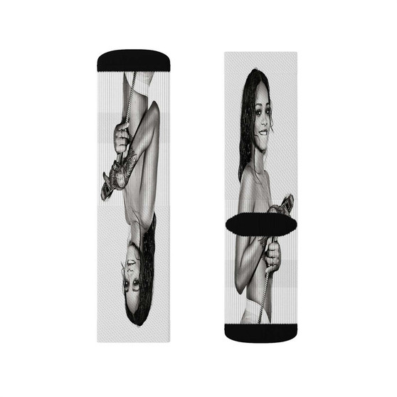 Rihanna Sublimation Socks Polyester Unisex Regular Fit White