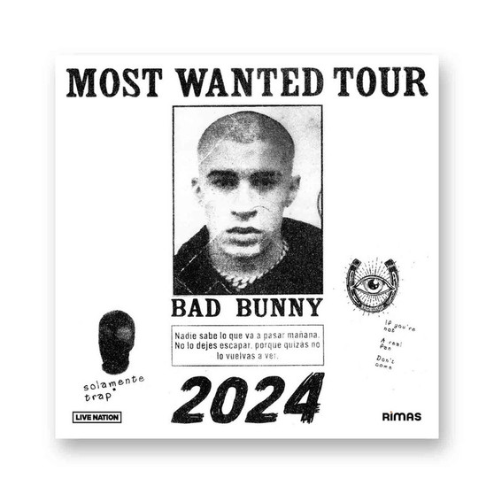 Bad Bunny Most Wanted Tour White Transparent Kiss-Cut Stickers Vinyl Glossy