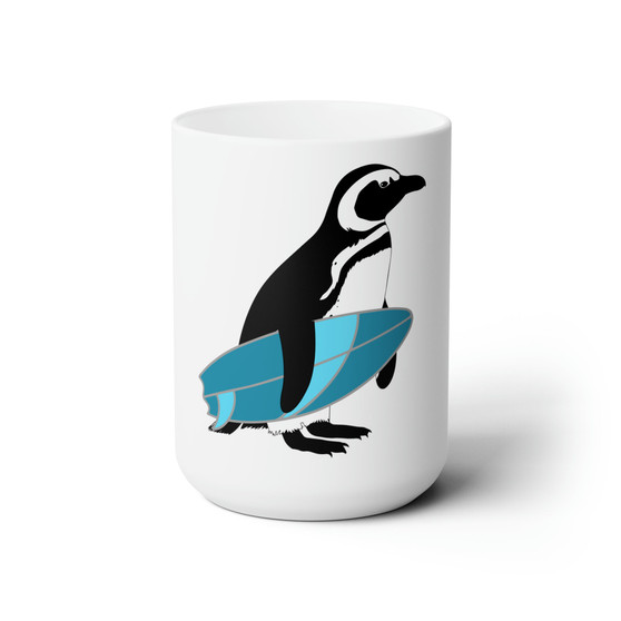 Penguin Surfing White Ceramic Mug 15oz With BPA Free