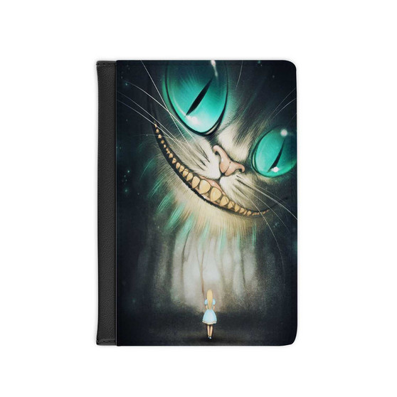 Cheshire Cat Alice in Wonderland PU Faux Leather Passport Cover Wallet Black Holders Luggage Travel