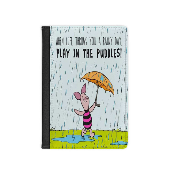 Piglet Winnie The Pooh PU Faux Leather Passport Cover Wallet Black Holders Luggage Travel