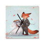 Nick and Judy Maried Zootopia Wall Clock Square Wooden Silent Scaleless Black Pointers
