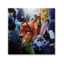 Zootopia With Phone Custom Wall Clock Square Wooden Silent Scaleless Black Pointers